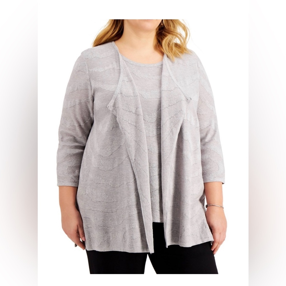 Kasper Gray Cardigan Sweater Lightweight Knit, Size 2X